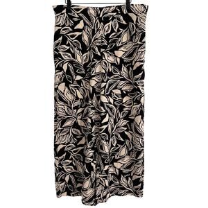 Jules & Leopold High Waist Wide Leg Pants Black & Beige Leaf Size XL Linen Blend